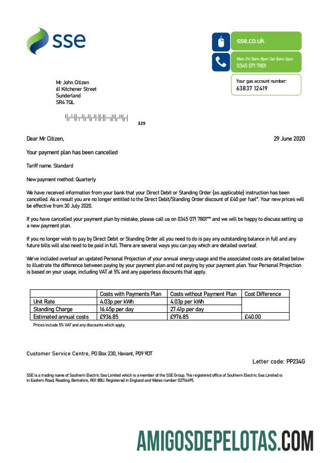 Para baixar modelo de fatura de serviços públicos de energia SSE do Reino Unido em formato Word e PDF, versão 1